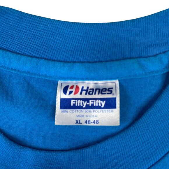 Vintage Hanes XL 90s "In Tune" Graphic TShirt Single Stitch Blue Retro Style - Picture 4 of 16
